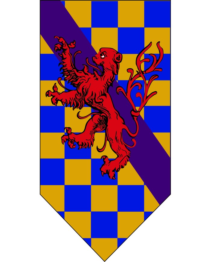 Bandera Medieval Barra y León Rampante Ajedrezado.
